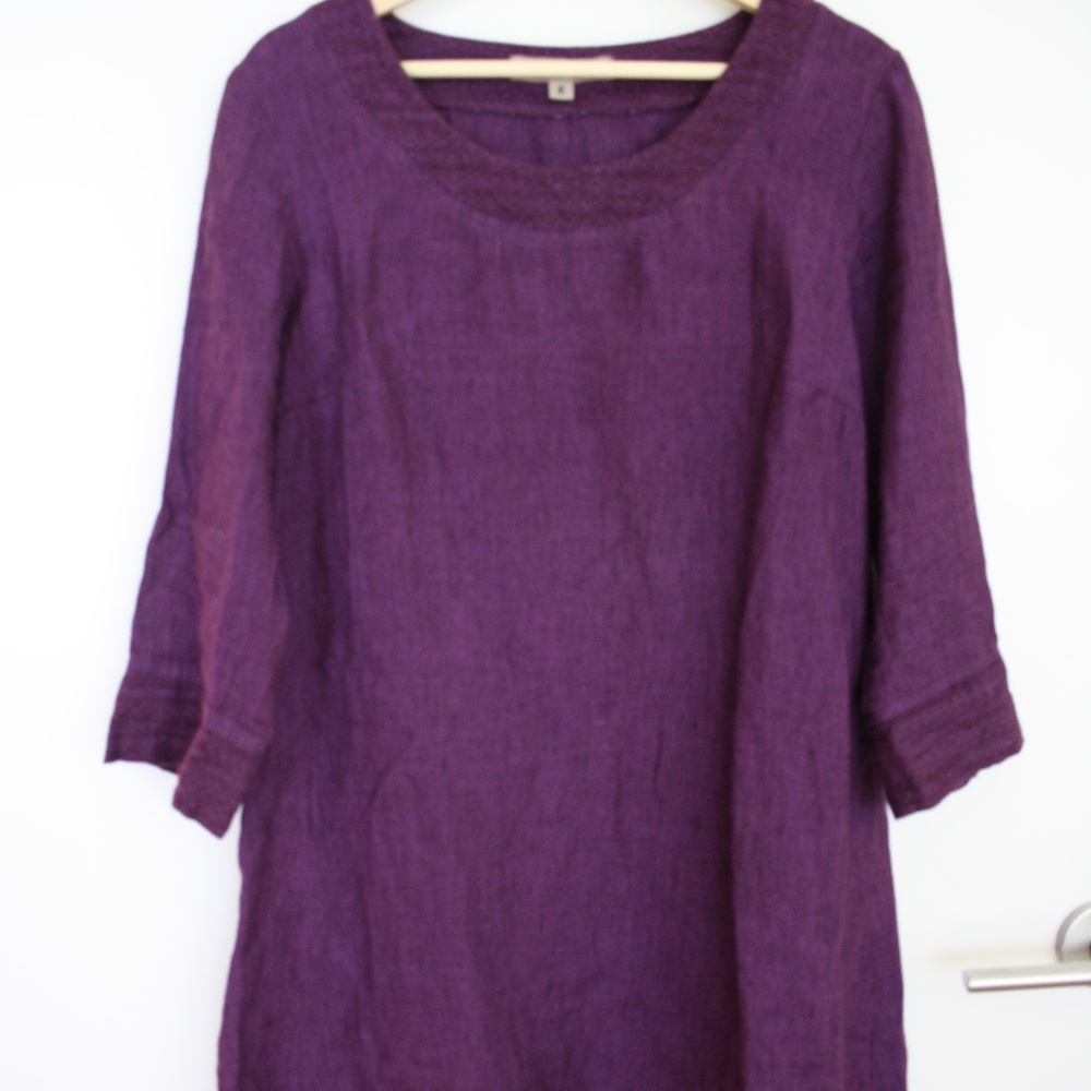 Gorgeous rich purple linen FLAX 3/4 sleeve dress S